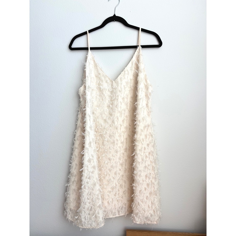 Cream Eyelash Fringe V-Neck Mini Dress XL Adjustable Straps